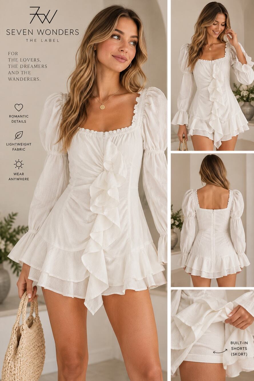 Seven Wonders Lottie XS White Ruffle Skort Romper Coquette Cottagecore NWT